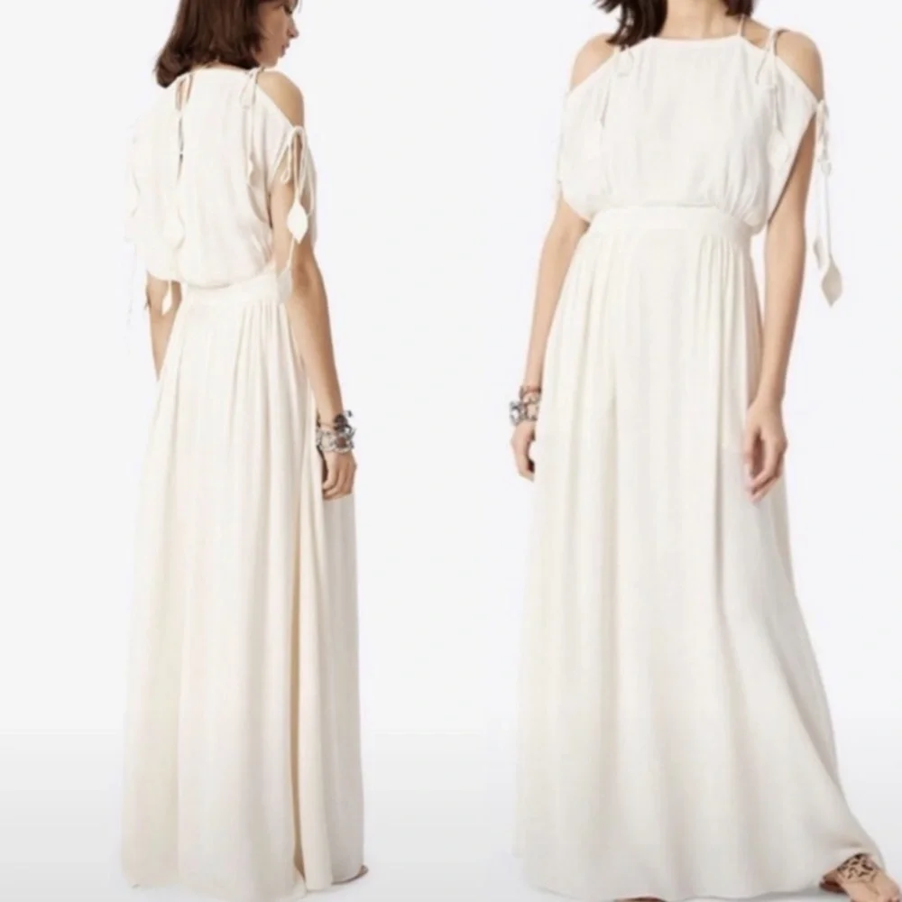 ✅ Tory Burch Dress Evalene Maxi Cold Shoulder in White